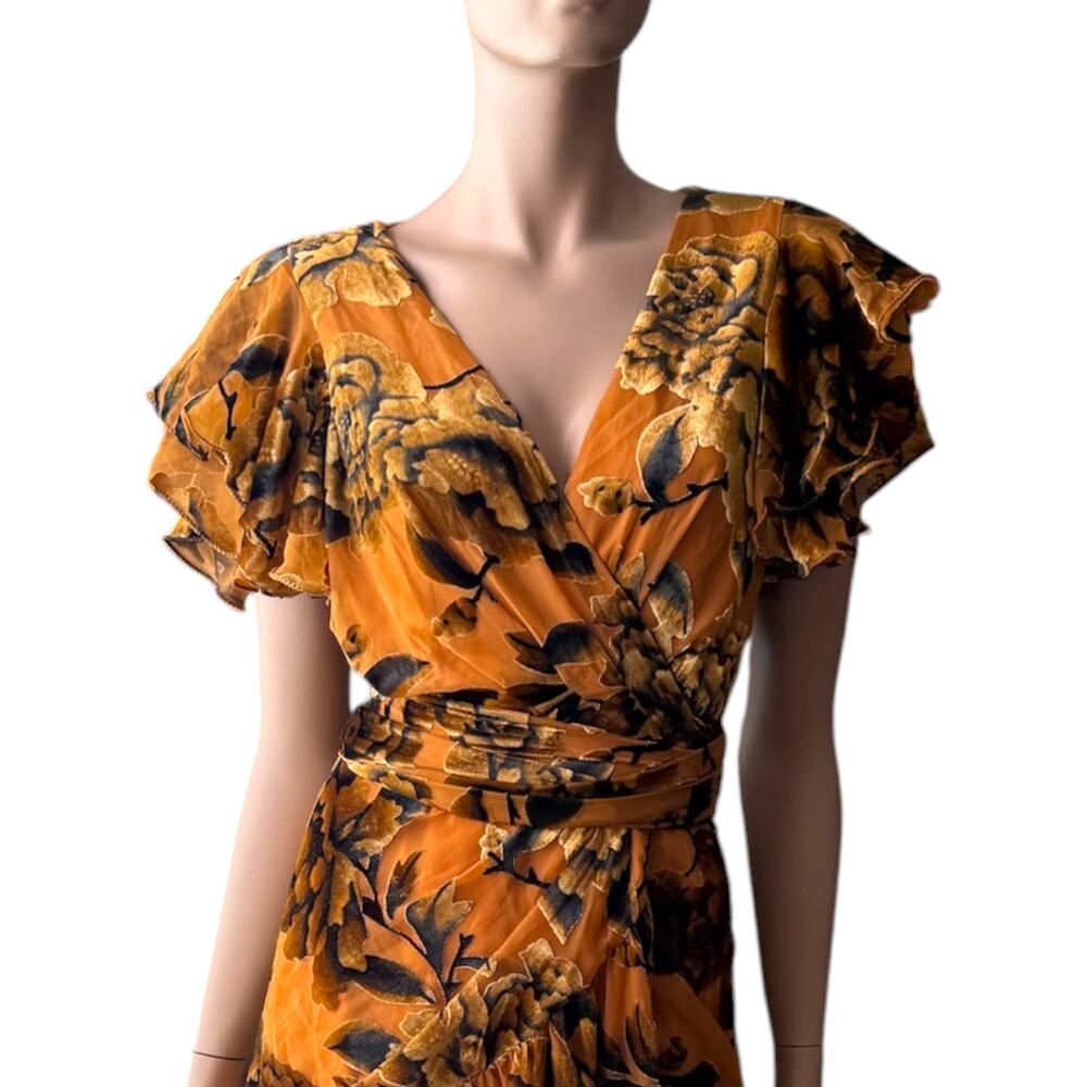 Hutch Zola Velvet Maxi Dress Gold Floral Burnout Wrap Romantic Anthropologie - Picture 3 of 14